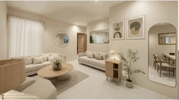 Interior de sala con sofás en tonos neutros